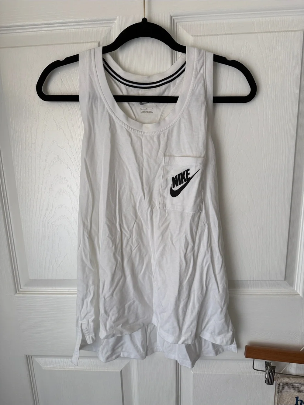 Nike White Tank Top with Black Swoosh Pocket